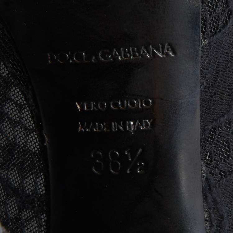 Pre Owned Dolce & Gabbana Black Lace Bow Peep Toe Platform Pumps Size 38.5