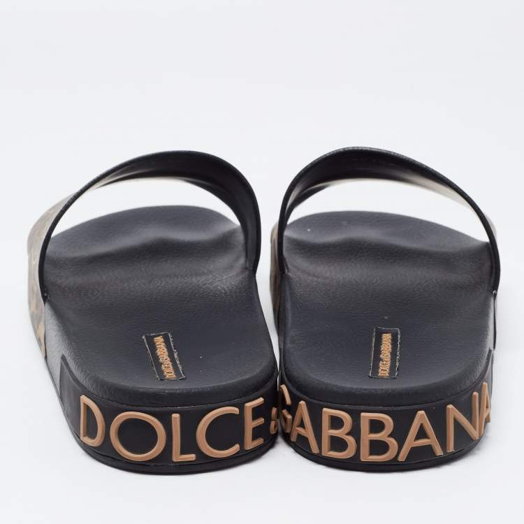Pre Owned Dolce & Gabbana Brown Leather Logo Slide Flats Size 40