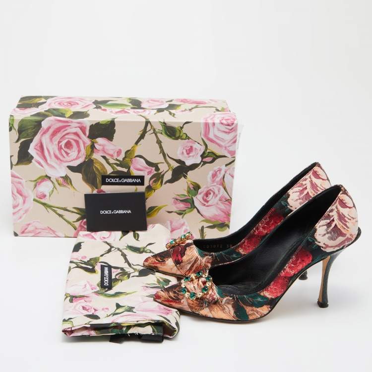 Pre Owned Dolce & Gabbana Multicolor Floral Fabric and Water Snake Leather Crystal Embellished Bellucci Pumps Size 38