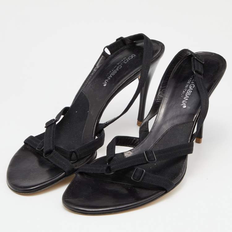 Pre Owned Dolce & Gabbana Black Fabric Slingback Sandals Size 37.5