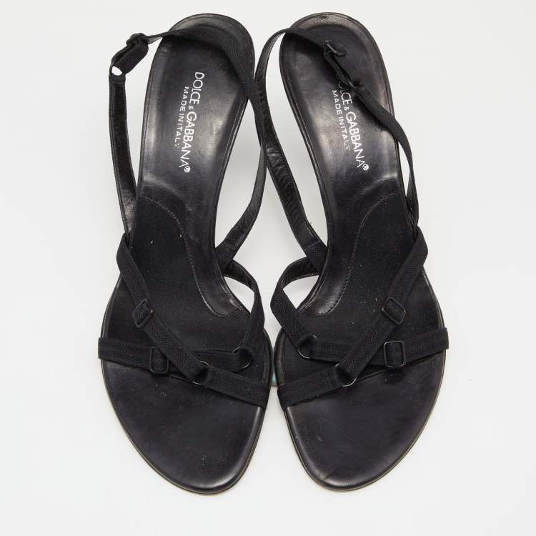 Pre Owned Dolce & Gabbana Black Fabric Slingback Sandals Size 37.5