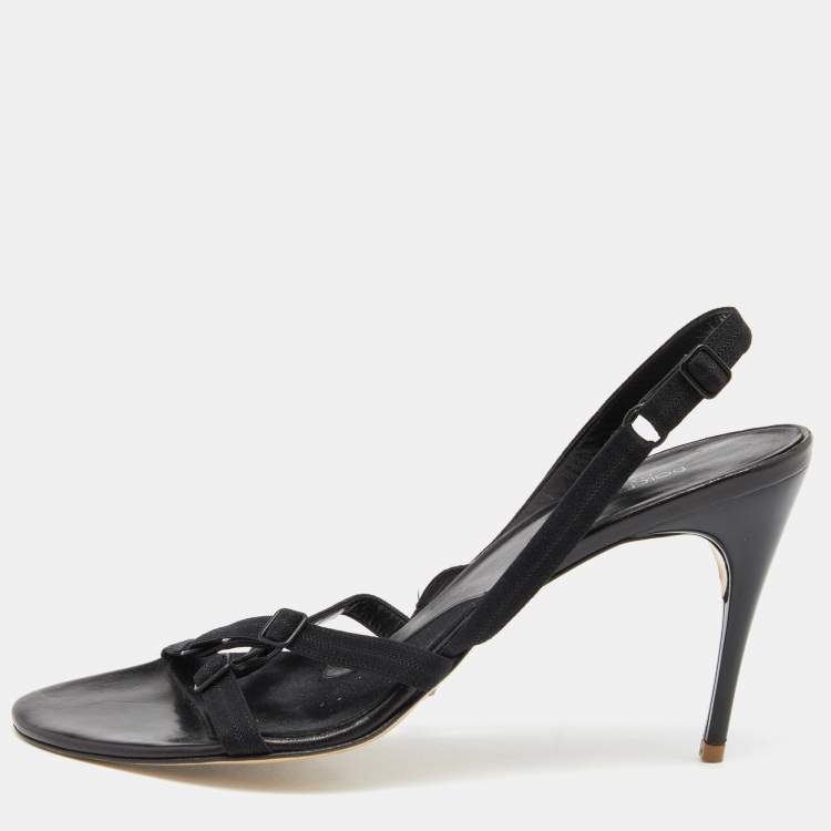 Pre Owned Dolce & Gabbana Black Fabric Slingback Sandals Size 37.5