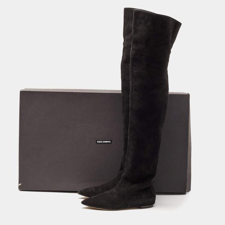 Pre Owned Dolce & Gabbana Black Suede Knee Length Boots Size 37.5