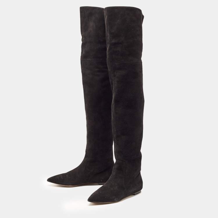 Pre Owned Dolce & Gabbana Black Suede Knee Length Boots Size 37.5