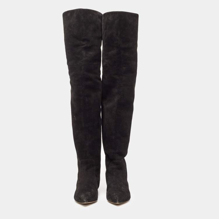 Pre Owned Dolce & Gabbana Black Suede Knee Length Boots Size 37.5
