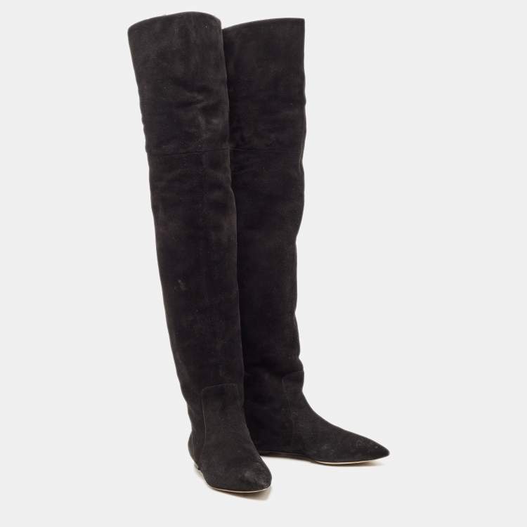 Pre Owned Dolce & Gabbana Black Suede Knee Length Boots Size 37.5