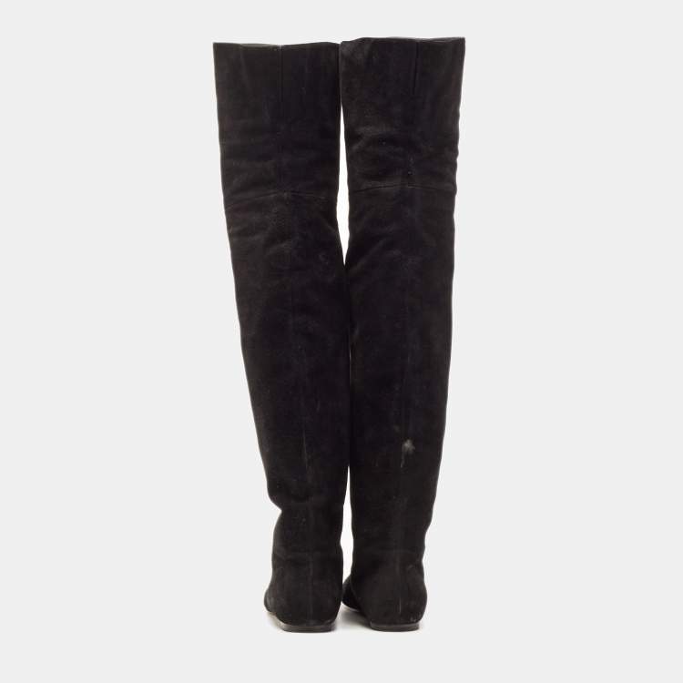 Pre Owned Dolce & Gabbana Black Suede Knee Length Boots Size 37.5