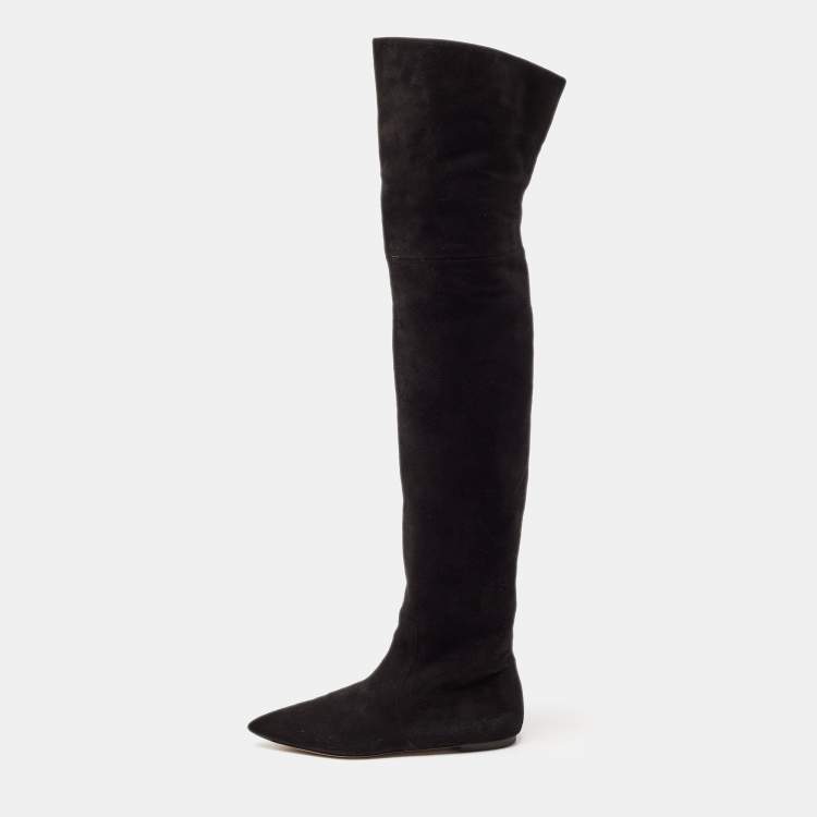 Pre Owned Dolce & Gabbana Black Suede Knee Length Boots Size 37.5