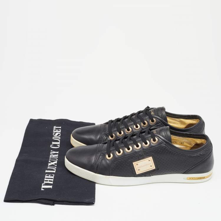 Pre Owned Dolce & Gabbana Black Leather Low Top Sneakers Size 40