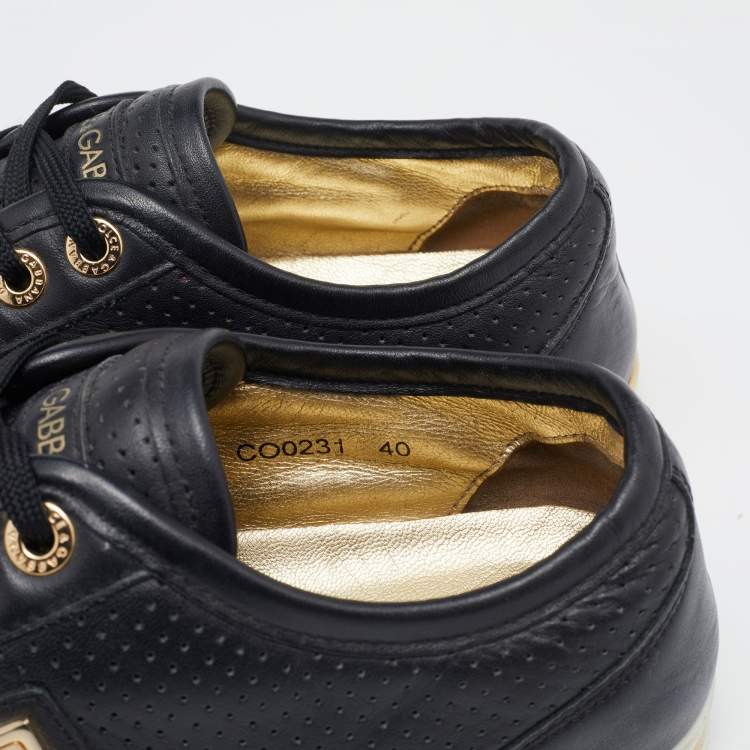 Pre Owned Dolce & Gabbana Black Leather Low Top Sneakers Size 40