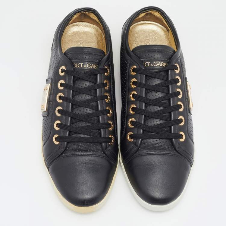 Pre Owned Dolce & Gabbana Black Leather Low Top Sneakers Size 40