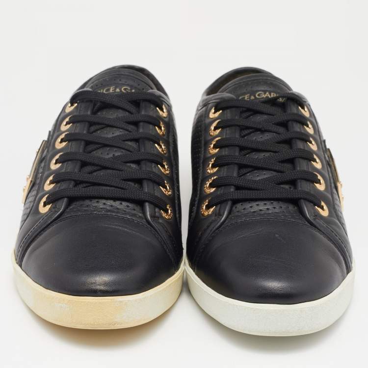 Pre Owned Dolce & Gabbana Black Leather Low Top Sneakers Size 40
