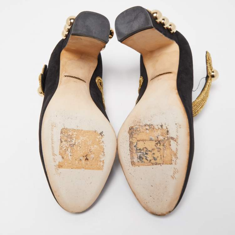 Pre Owned Dolce & Gabbana Black Suede Runway Military Mary Jane Pumps Size 36