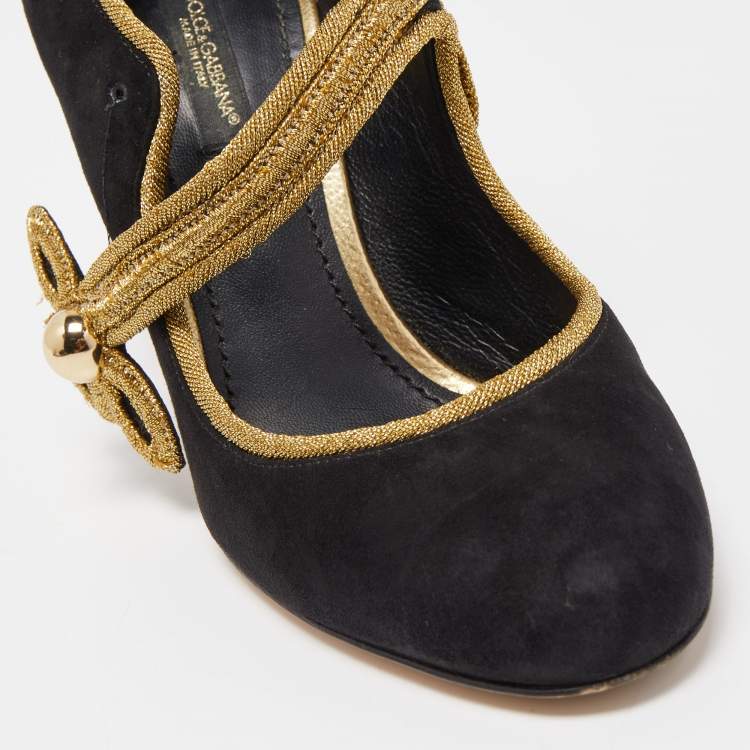 Pre Owned Dolce & Gabbana Black Suede Runway Military Mary Jane Pumps Size 36