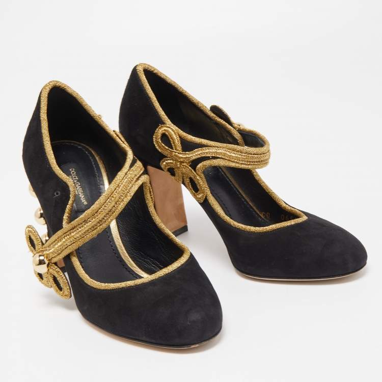 Pre Owned Dolce & Gabbana Black Suede Runway Military Mary Jane Pumps Size 36