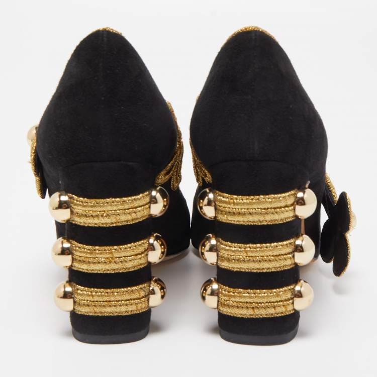 Pre Owned Dolce & Gabbana Black Suede Runway Military Mary Jane Pumps Size 36