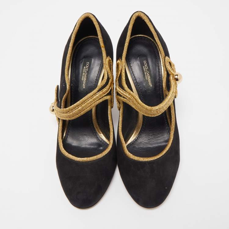 Pre Owned Dolce & Gabbana Black Suede Runway Military Mary Jane Pumps Size 36