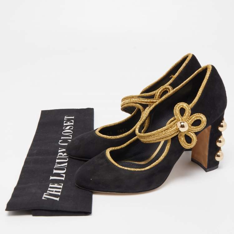 Pre Owned Dolce & Gabbana Black Suede Runway Military Mary Jane Pumps Size 36