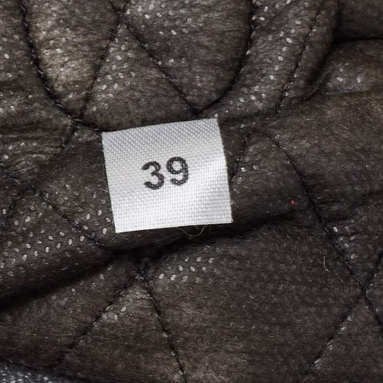 Pre Owned Dolce & Gabbana Black Fabric and Leather Tulip Print Pom Pom Detail Snow Boots Size 39