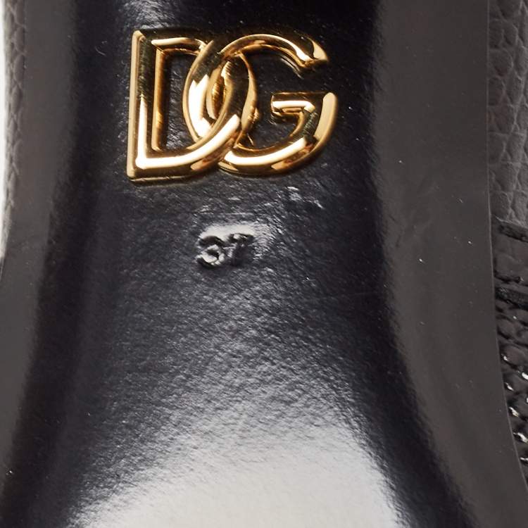Pre Owned Dolce & Gabbana Black Lizard Embossed Leather DG Amore Slide Sandals Size 37