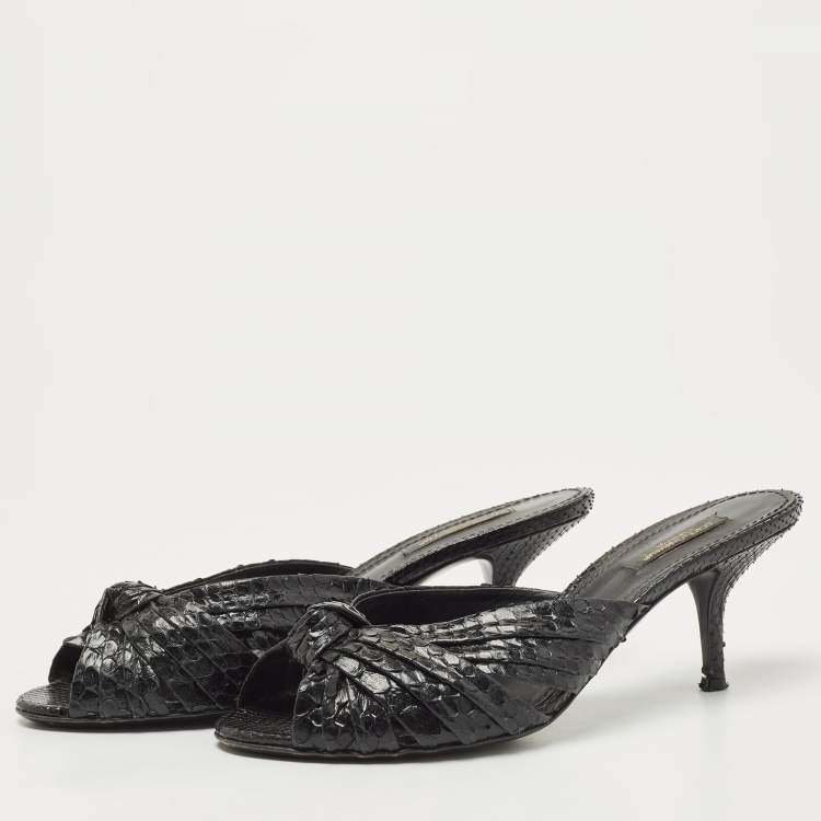 Pre Owned Dolce & Gabbana Black Knotted Python Slide Sandals Size 37