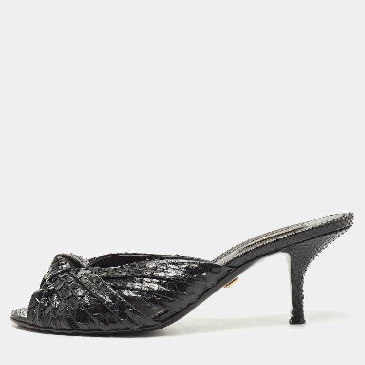 Pre Owned Dolce & Gabbana Black Knotted Python Slide Sandals Size 37