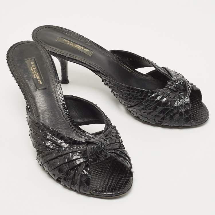 Pre Owned Dolce & Gabbana Black Knotted Python Slide Sandals Size 37
