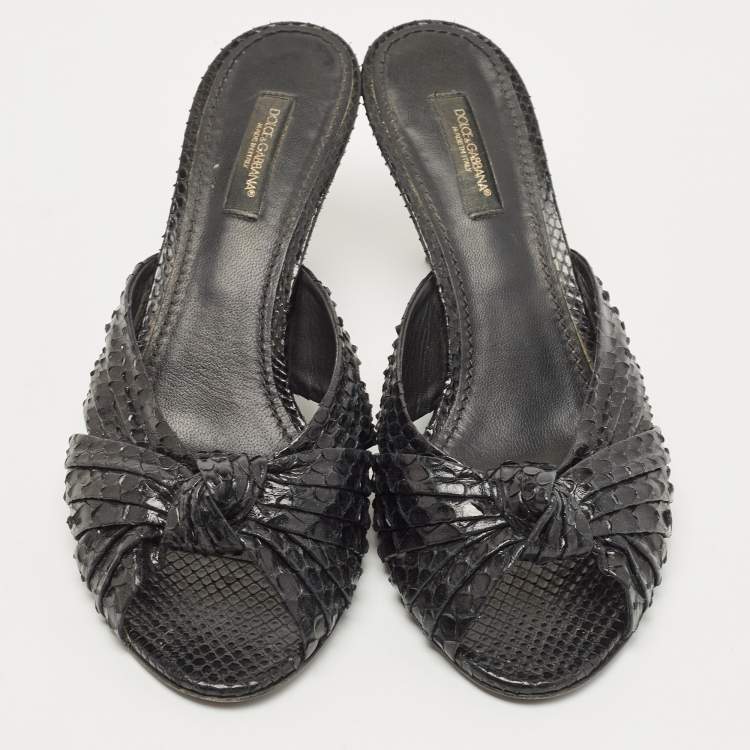 Pre Owned Dolce & Gabbana Black Knotted Python Slide Sandals Size 37