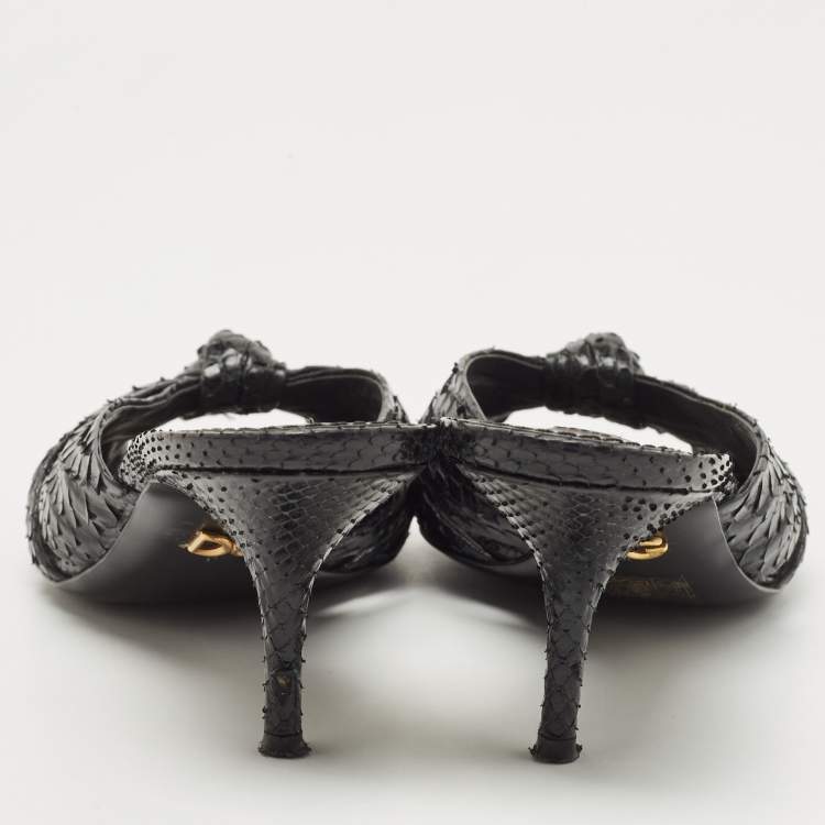 Pre Owned Dolce & Gabbana Black Knotted Python Slide Sandals Size 37