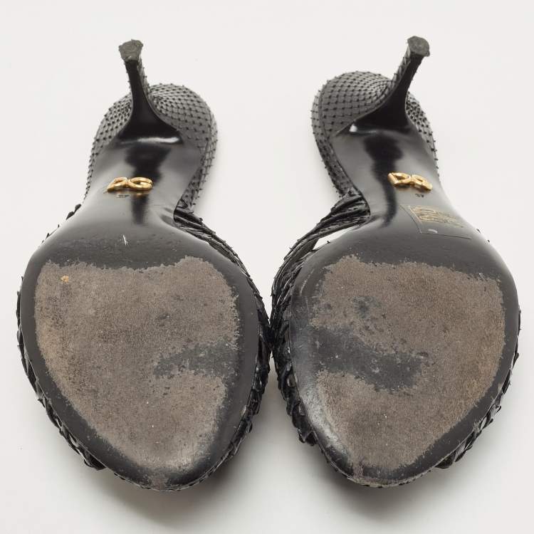 Pre Owned Dolce & Gabbana Black Knotted Python Slide Sandals Size 37