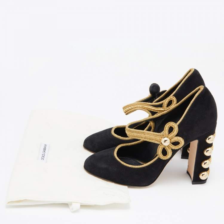 Pre Owned Dolce & Gabbana Black/Gold Suede Military Vally Pumps Size 37