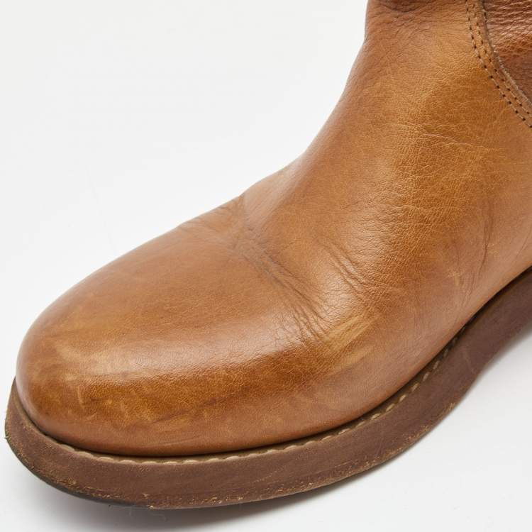 Pre Owned Dolce & Gabbana Brown Leather Mid Calf Boots Size 38
