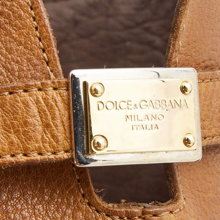 Pre Owned Dolce & Gabbana Brown Leather Mid Calf Boots Size 38
