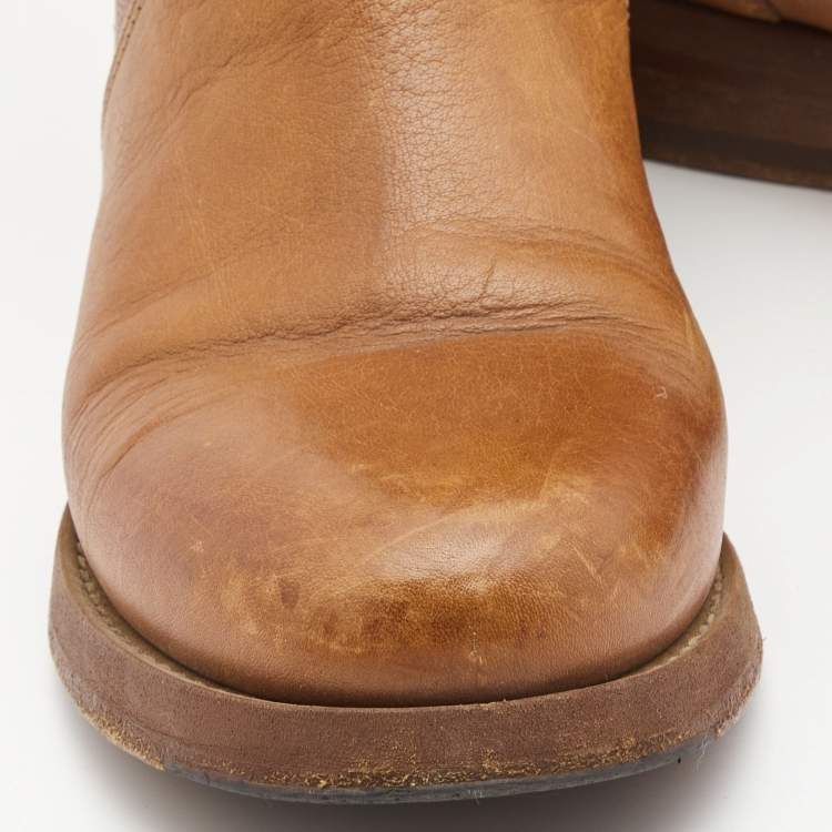 Pre Owned Dolce & Gabbana Brown Leather Mid Calf Boots Size 38