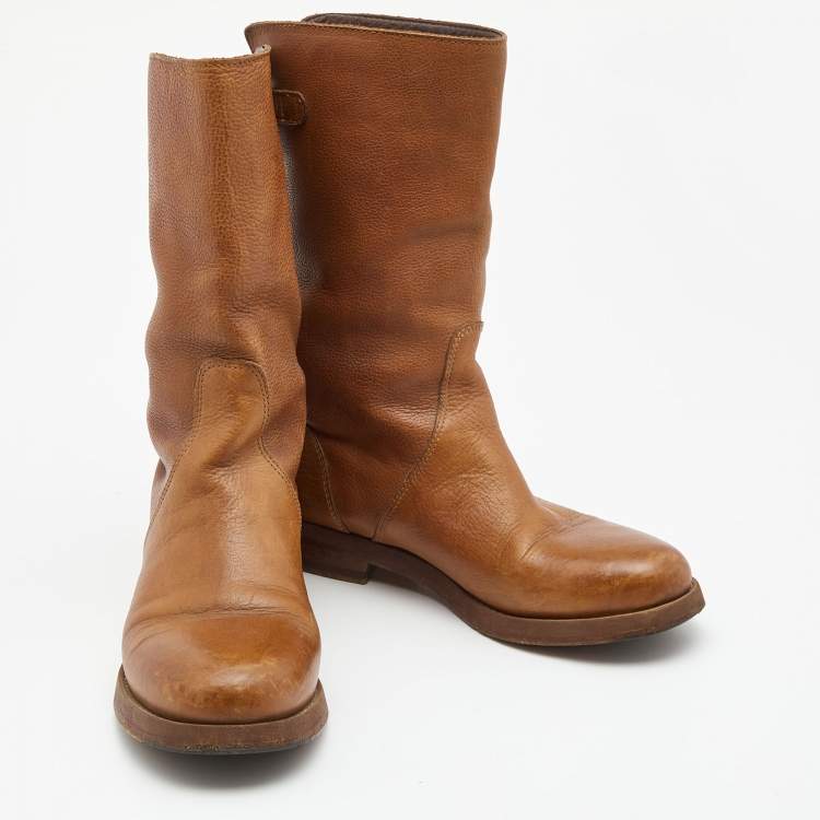 Pre Owned Dolce & Gabbana Brown Leather Mid Calf Boots Size 38