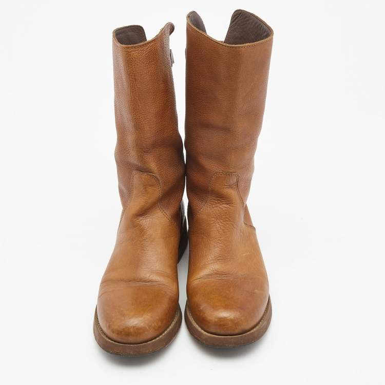 Pre Owned Dolce & Gabbana Brown Leather Mid Calf Boots Size 38