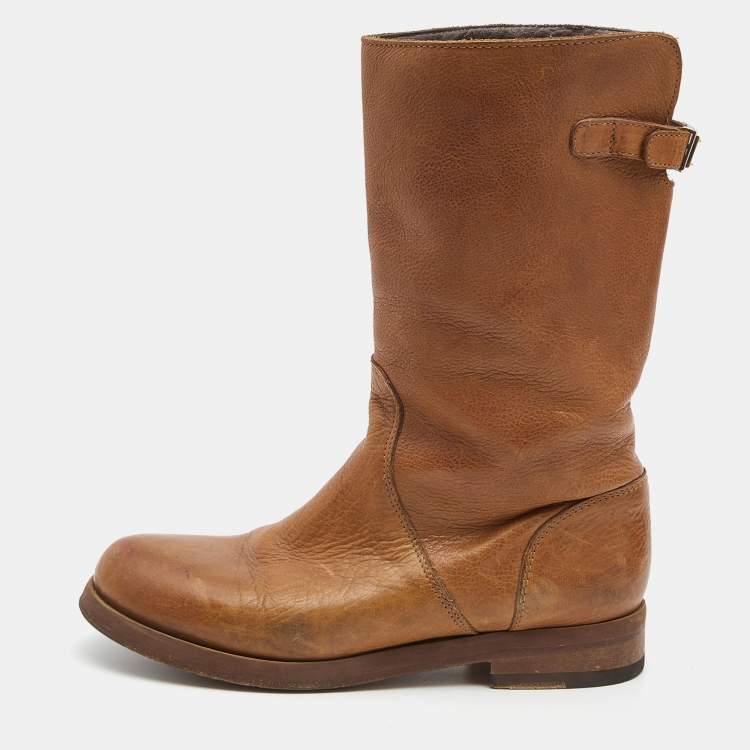 Pre Owned Dolce & Gabbana Brown Leather Mid Calf Boots Size 38