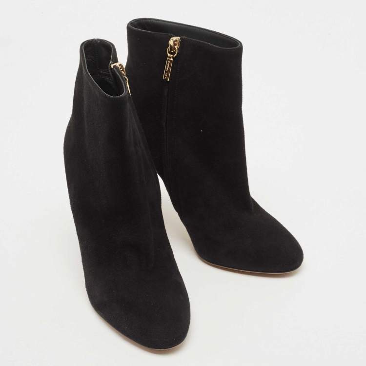 Pre Owned Dolce & Gabbana Black Suede Crystal Embellished Heel Ankle Boots Size 38