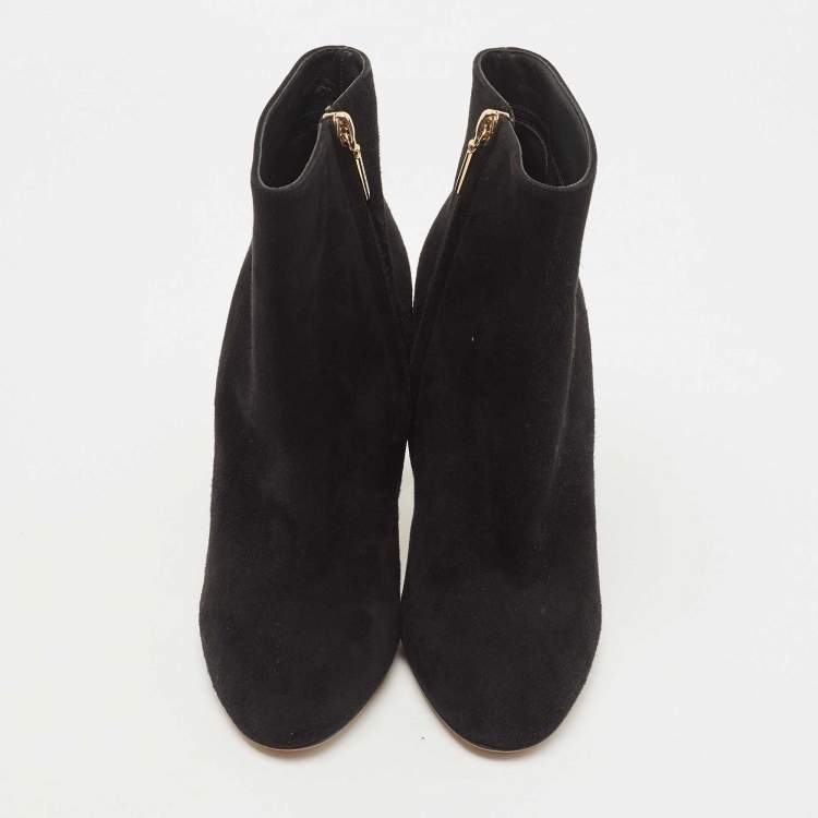 Pre Owned Dolce & Gabbana Black Suede Crystal Embellished Heel Ankle Boots Size 38