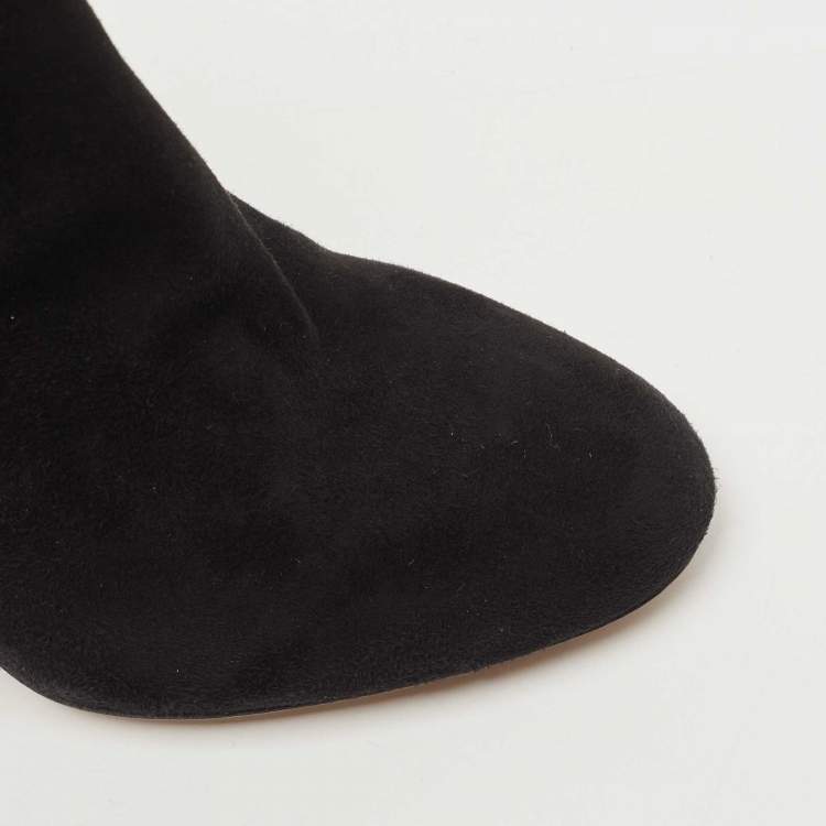 Pre Owned Dolce & Gabbana Black Suede Crystal Embellished Heel Ankle Boots Size 38
