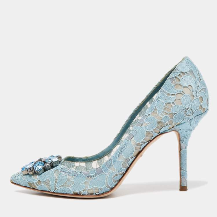 Pre Owned Dolce & Gabbana Blue Lace Bellucci Pumps Size 38.5