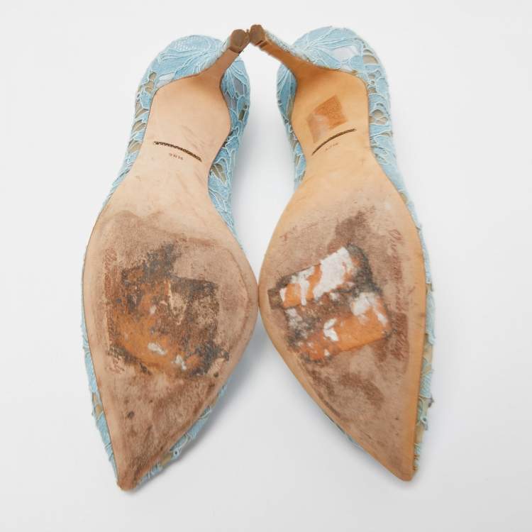Pre Owned Dolce & Gabbana Blue Lace Bellucci Pumps Size 38.5