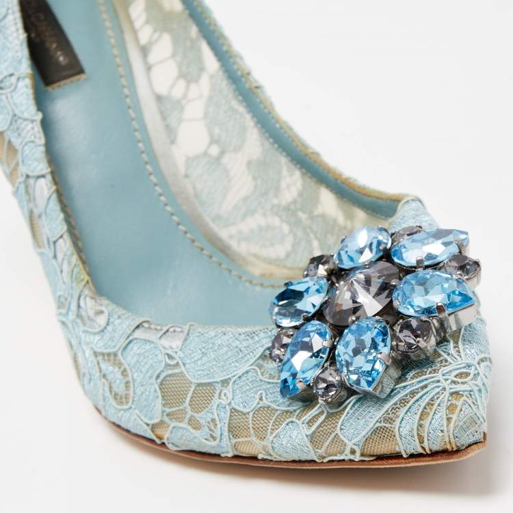 Pre Owned Dolce & Gabbana Blue Lace Bellucci Pumps Size 38.5