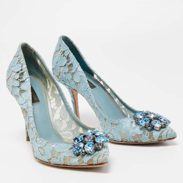 Pre Owned Dolce & Gabbana Blue Lace Bellucci Pumps Size 38.5