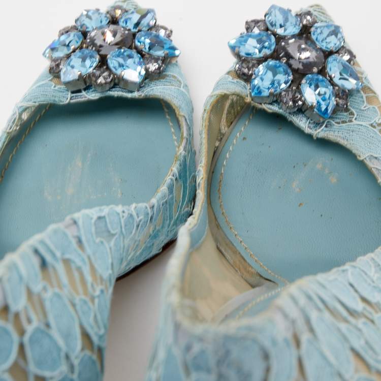 Pre Owned Dolce & Gabbana Blue Lace Bellucci Pumps Size 38.5