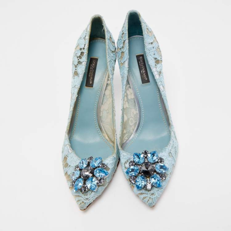 Pre Owned Dolce & Gabbana Blue Lace Bellucci Pumps Size 38.5