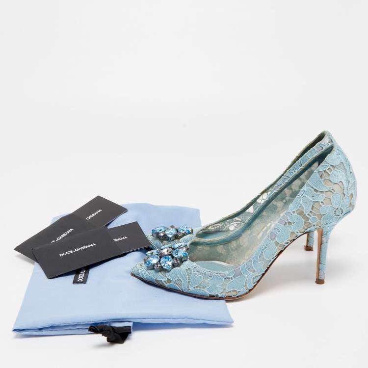 Pre Owned Dolce & Gabbana Blue Lace Bellucci Pumps Size 38.5