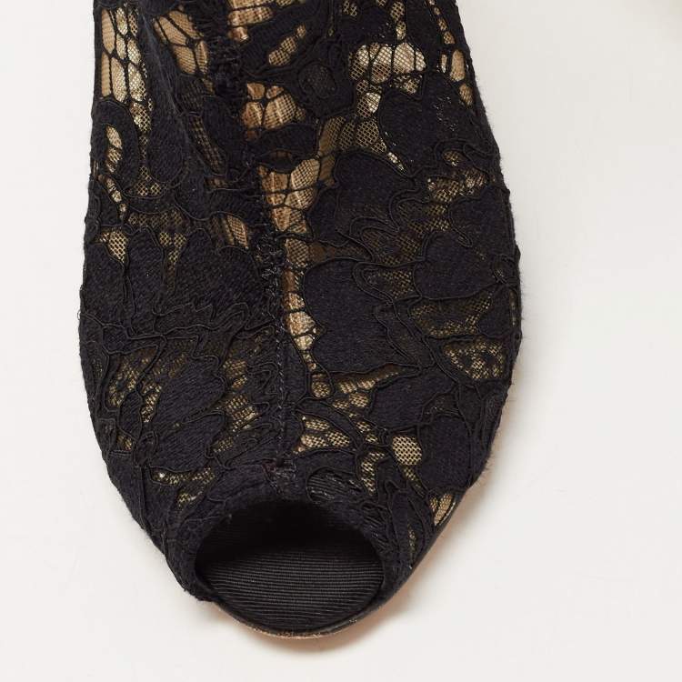 Pre Owned Dolce & Gabbana Black Lace and Mesh Ankle Boots Size 37.5