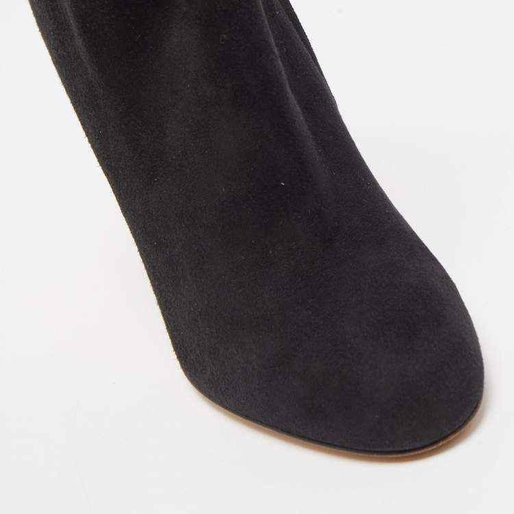 Pre Owned Dolce & Gabbana Black Suede Crystal Embellished Clock Heel Ankle Booties Size 38