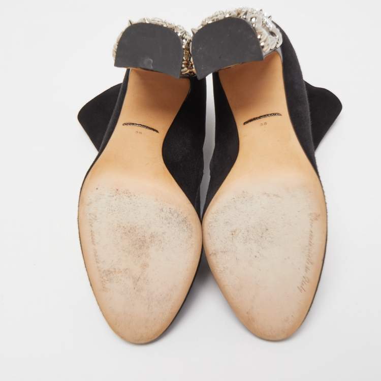 Pre Owned Dolce & Gabbana Black Suede Crystal Embellished Clock Heel Ankle Booties Size 38